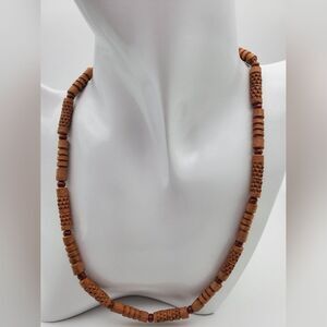 Wooden carved tiki‎ tribal necklace N0525